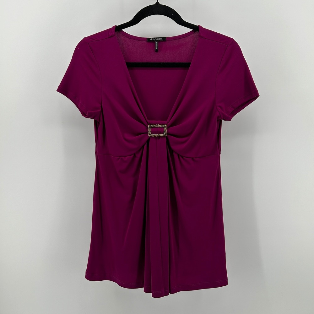 Daisy Fuentes Moda Cerise Magenta Embellished Buckle Blouse S Evening Party Glam